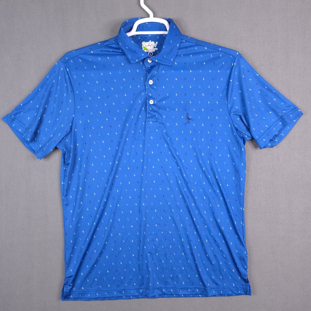 TailorByrd Mens Blue Flamingo Print Performance Polo Shirt Short Sleeve Large